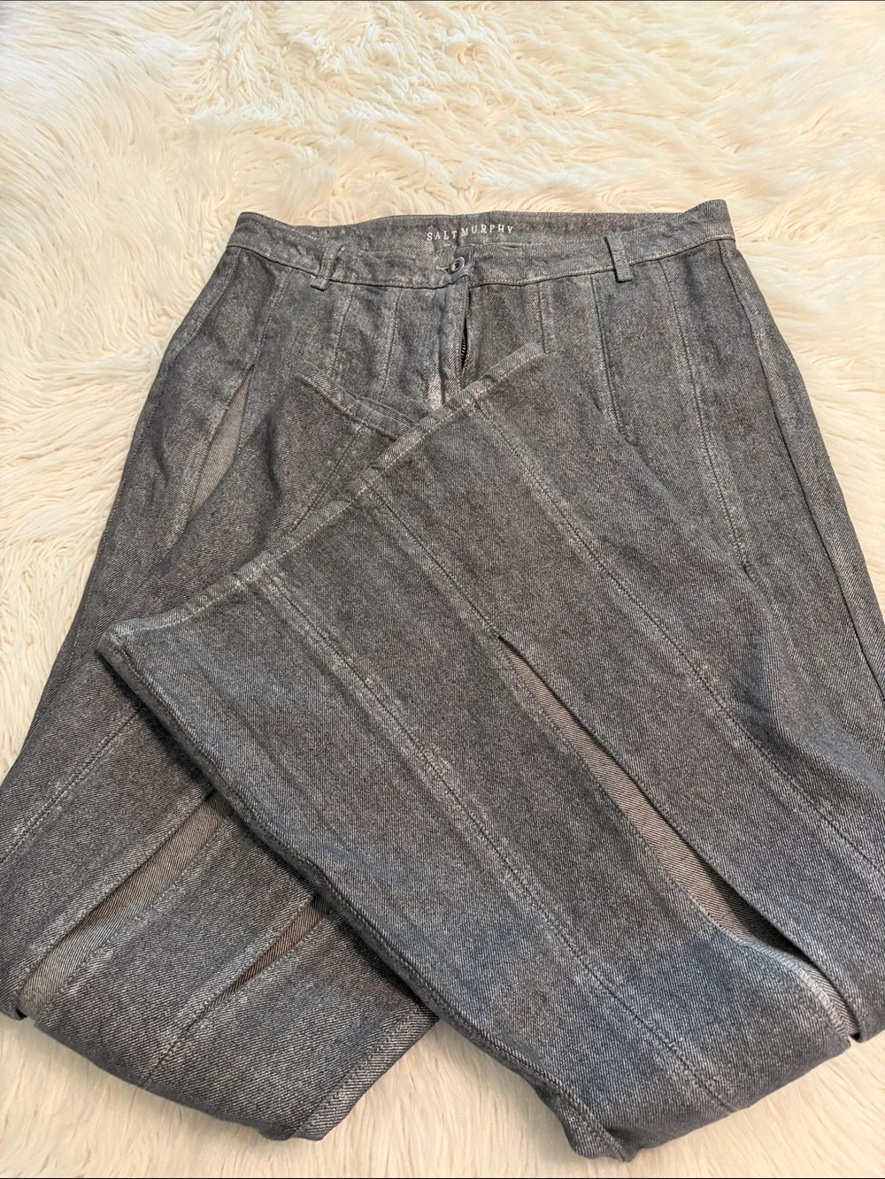 SALT MURPHY  Gray Flared Pleat-Front Jeans size 32 100% cotton inseam 34”